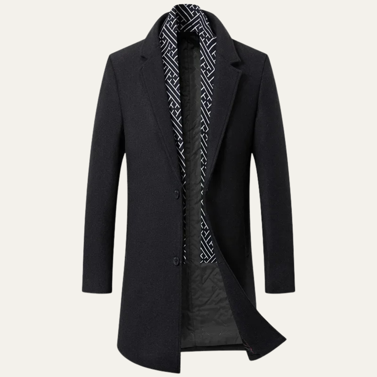 Arlo | Men's Wool Overcoat Black Geometric Collar