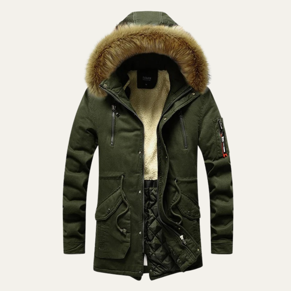 Hale | Men's Long Down Puffer Jacket Beige Fur Hood