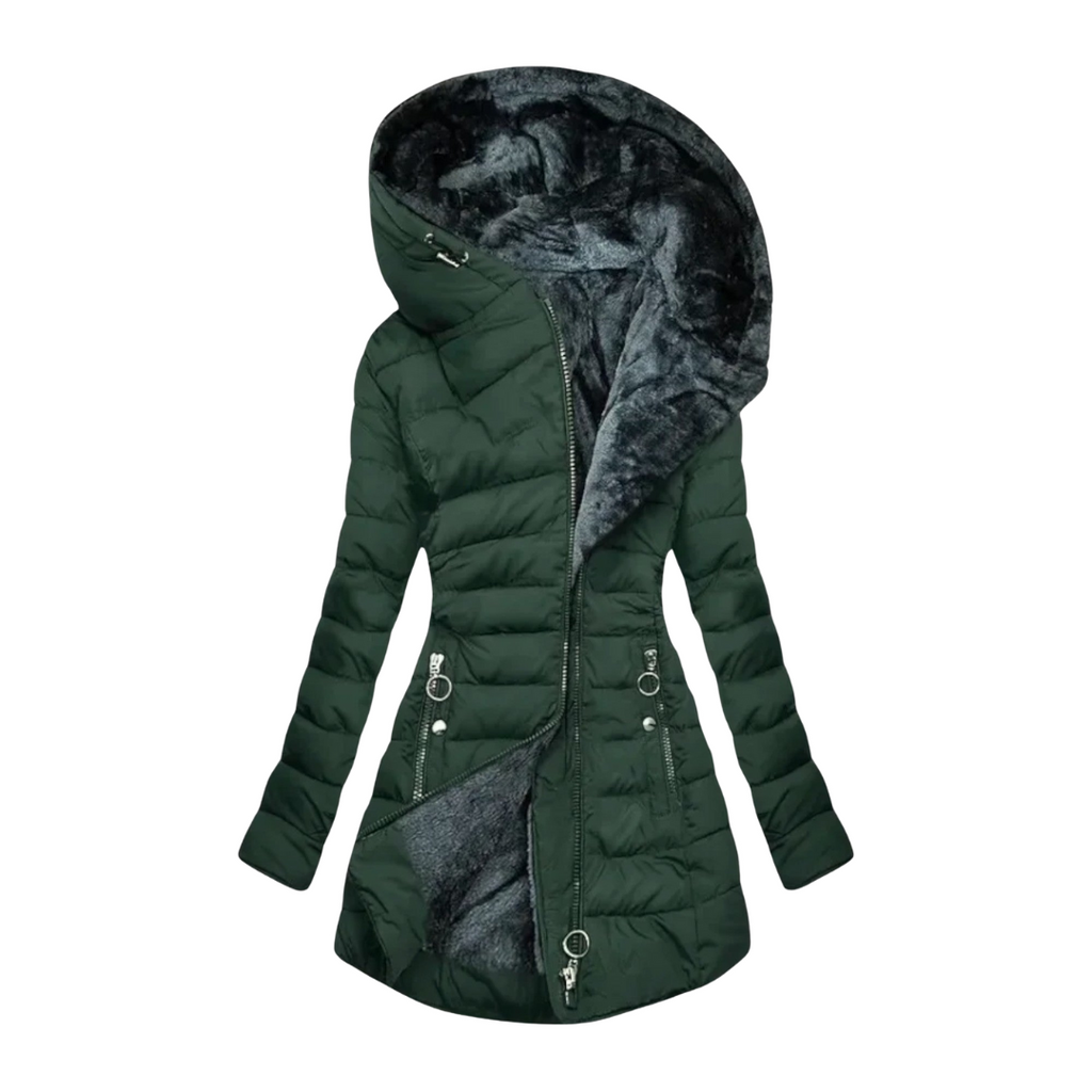 Dama Washington Lola women's quilted puffer coat sage green sherpa lined - view 3