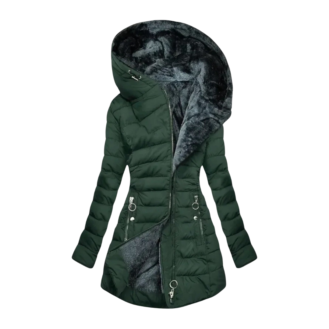 Lola | Women's Quilted Puffer Coat Sage Green Sherpa Lined