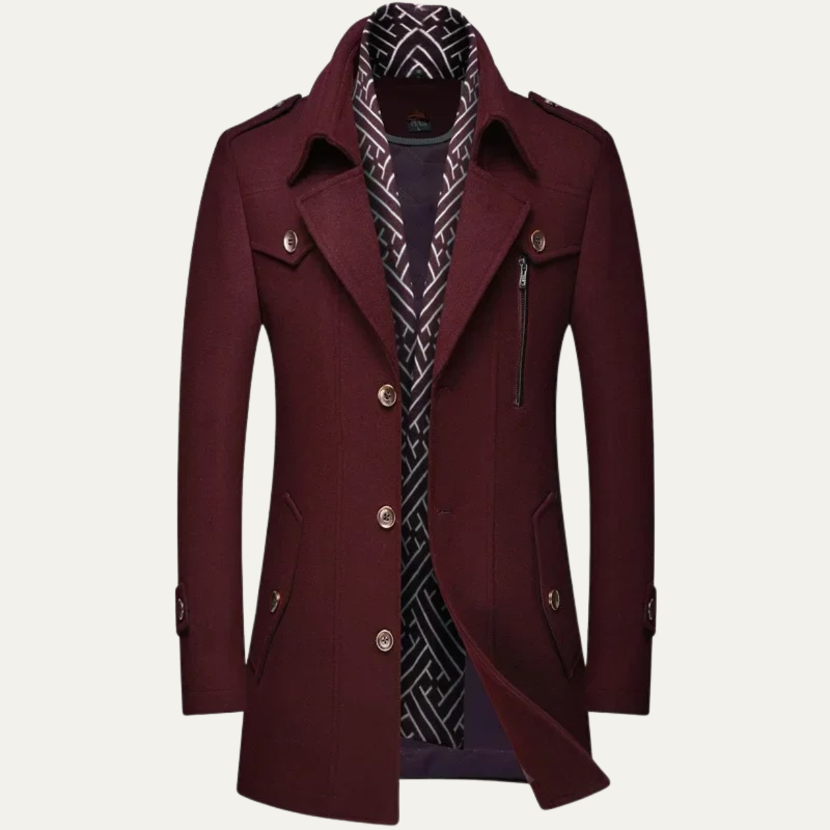 Axel | Men's Navy Wool Blend Trench Coat Lapel Collar