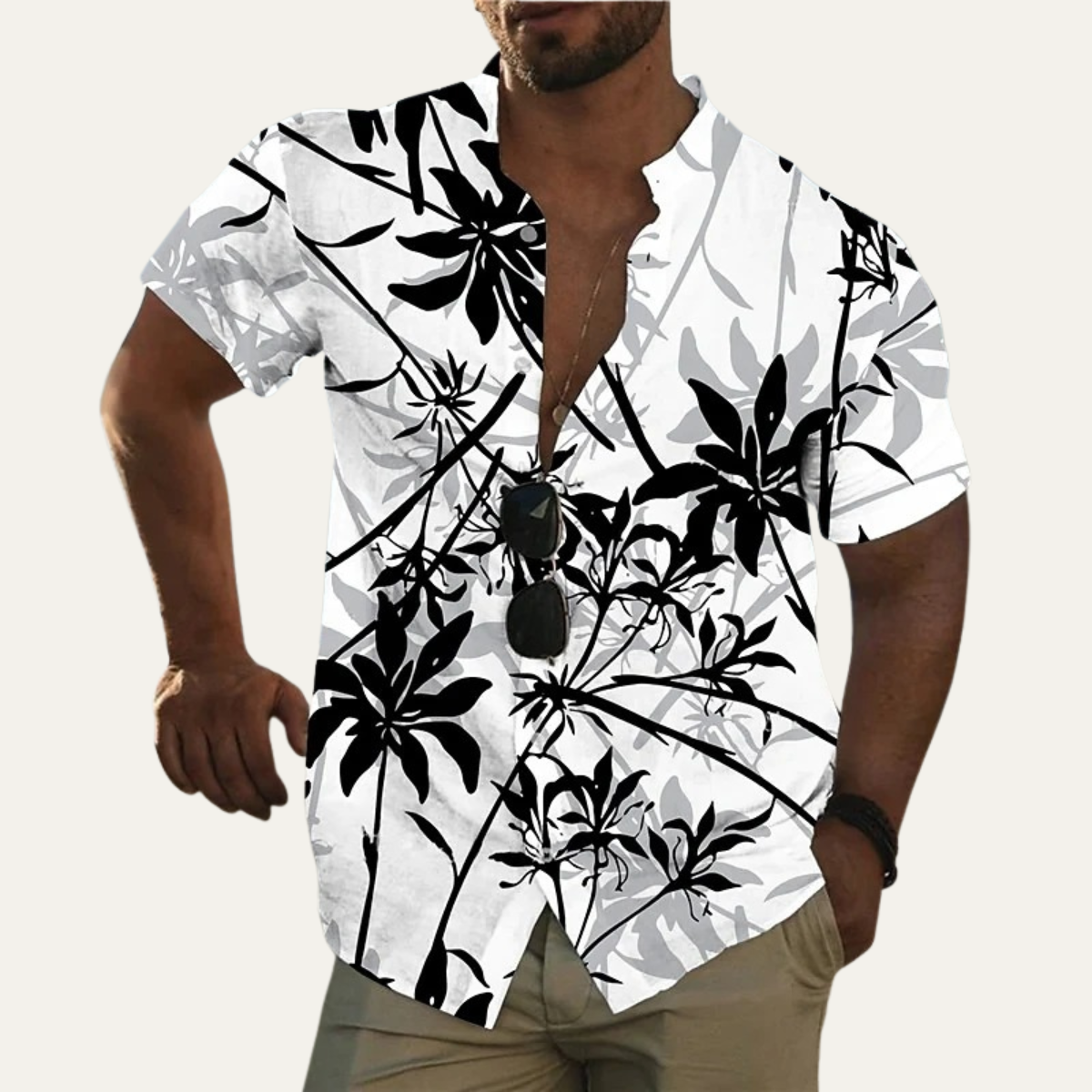 Axel | Men's Hawaiian Shirt Mint Green Palm Print Short Sleeve Button Up