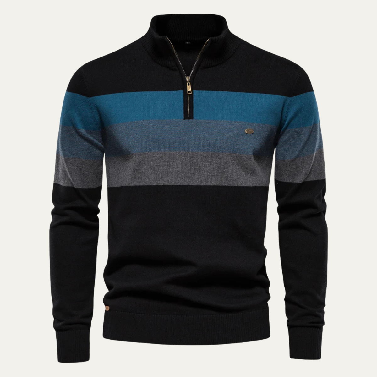 Beau | Men's Quarter Zip Sweater Navy Gray Burgundy Stripe