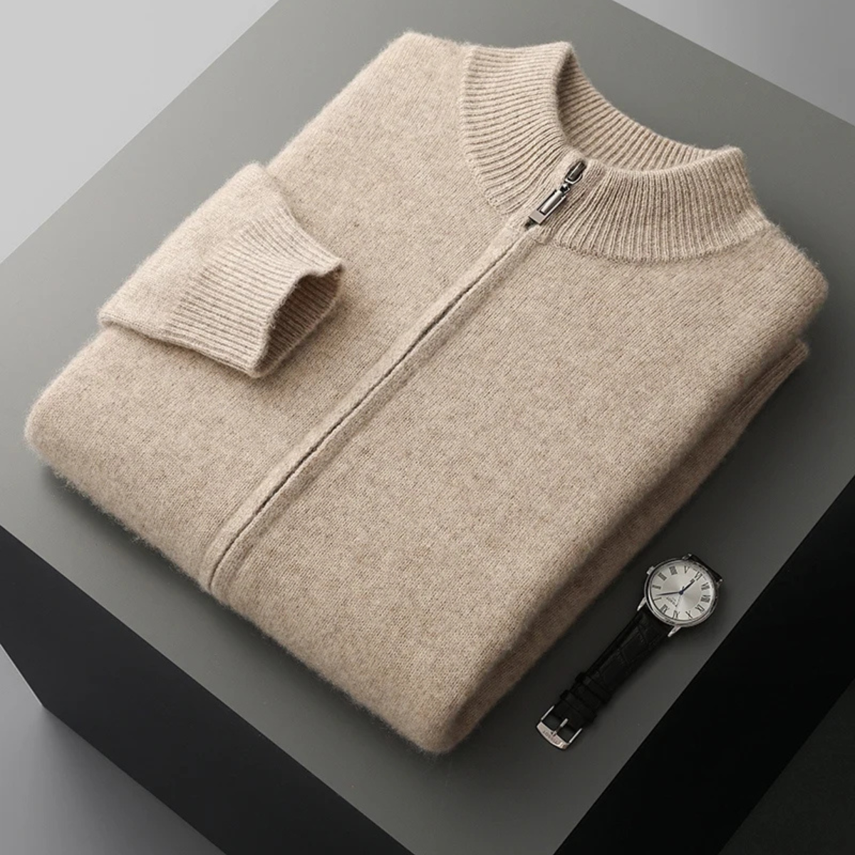 Sage | Men's Cream Quarter Zip Sweater Wool Blend