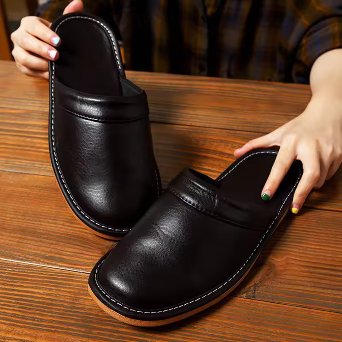 Rowan | Men's Leather Mule Slippers Black Clog