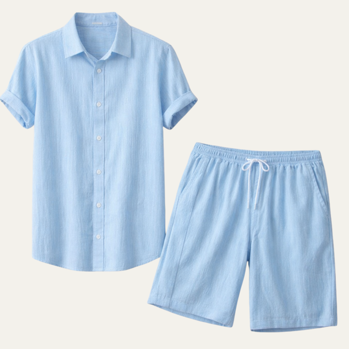 Silas | Men's Casual Linen Button Up Shirt Light Blue Short Sleeve