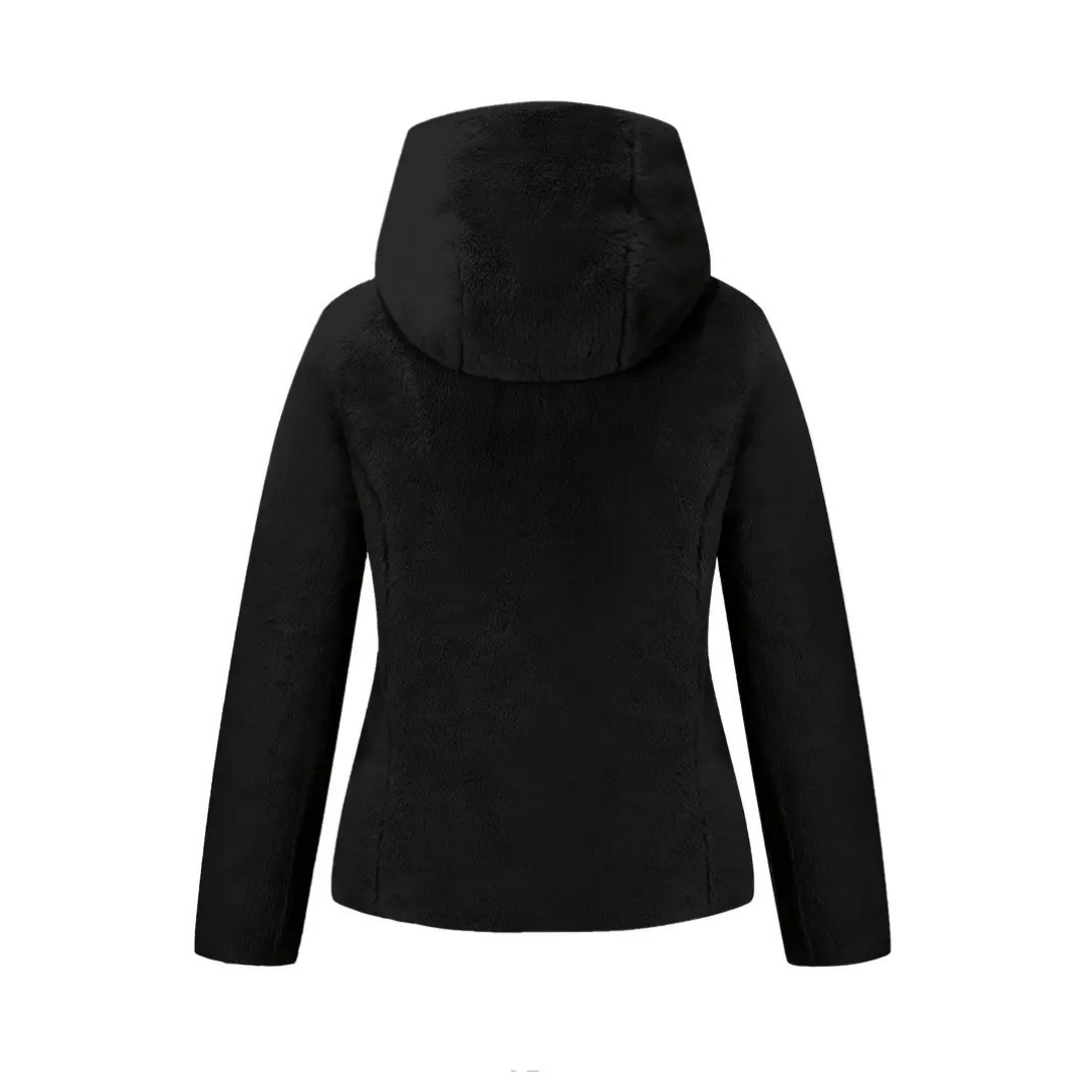 Freya | Women's Sherpa Puffer Jacket Black Hooded Zip Up