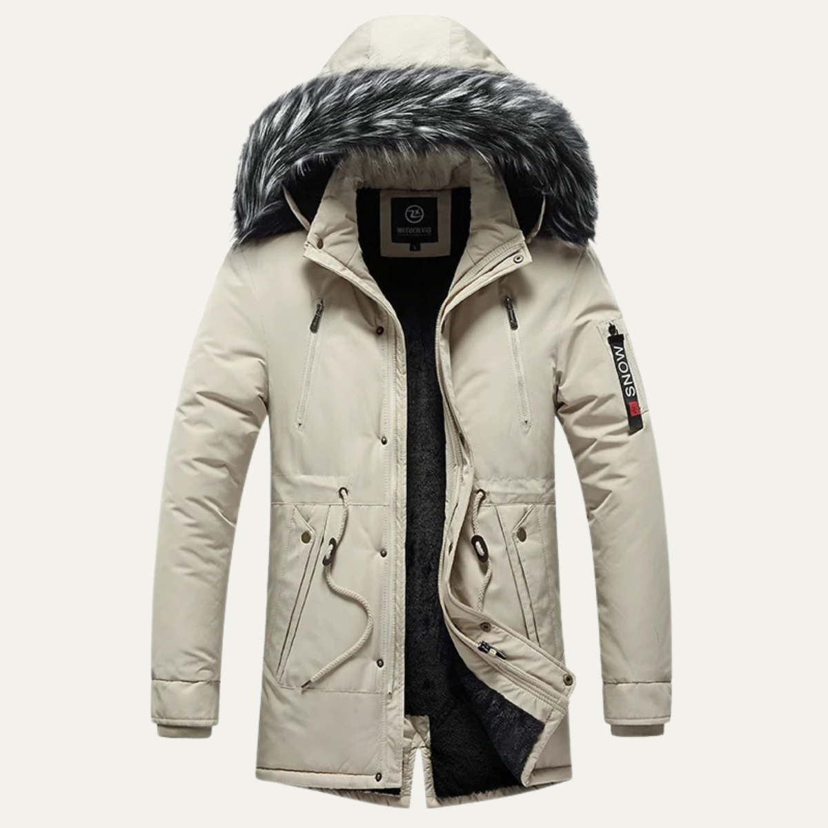 Axel | Men's Puffer Coat Black Detachable Fur Hood