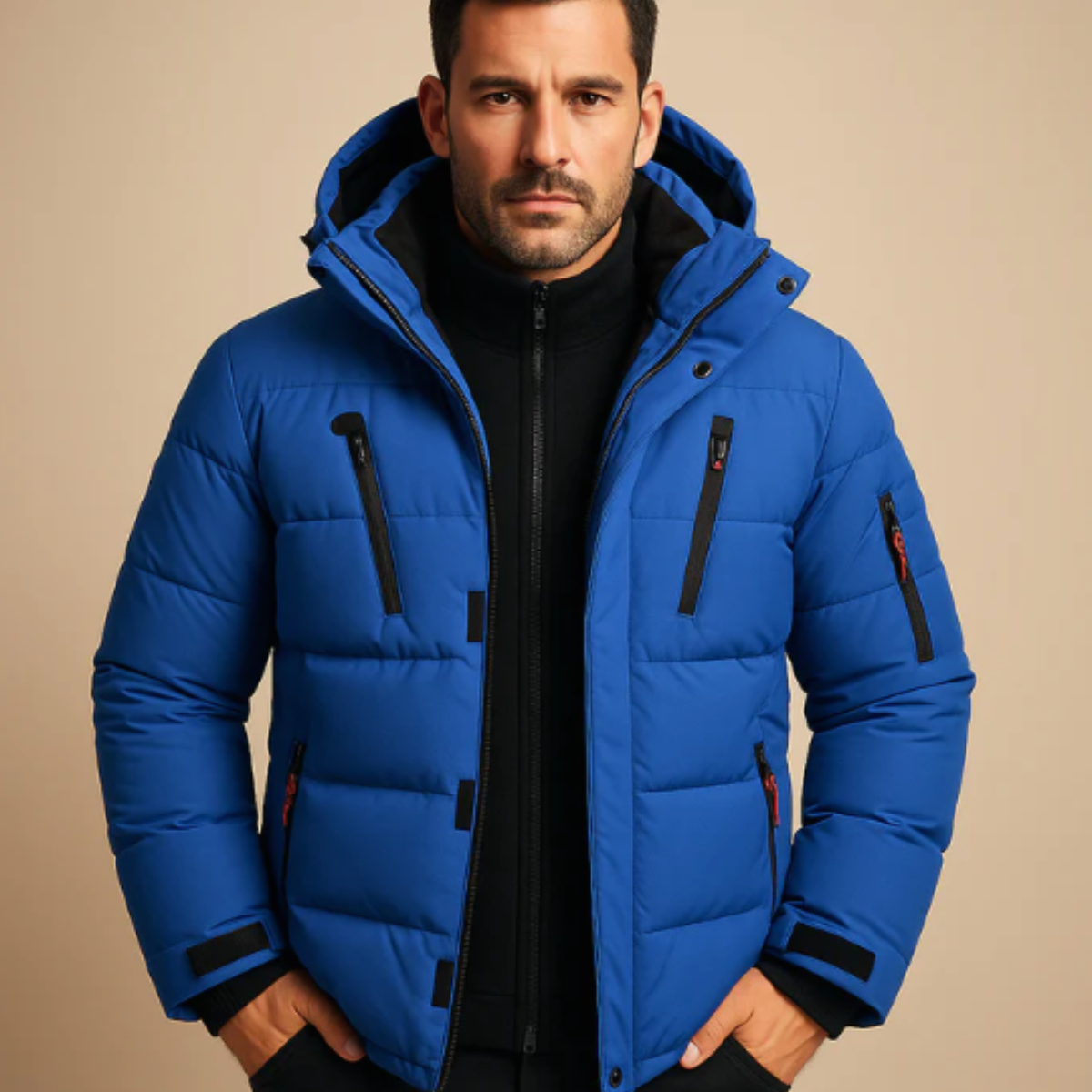 Zain | Men's Puffer Jacket Red Hooded Quilted Winter Coat