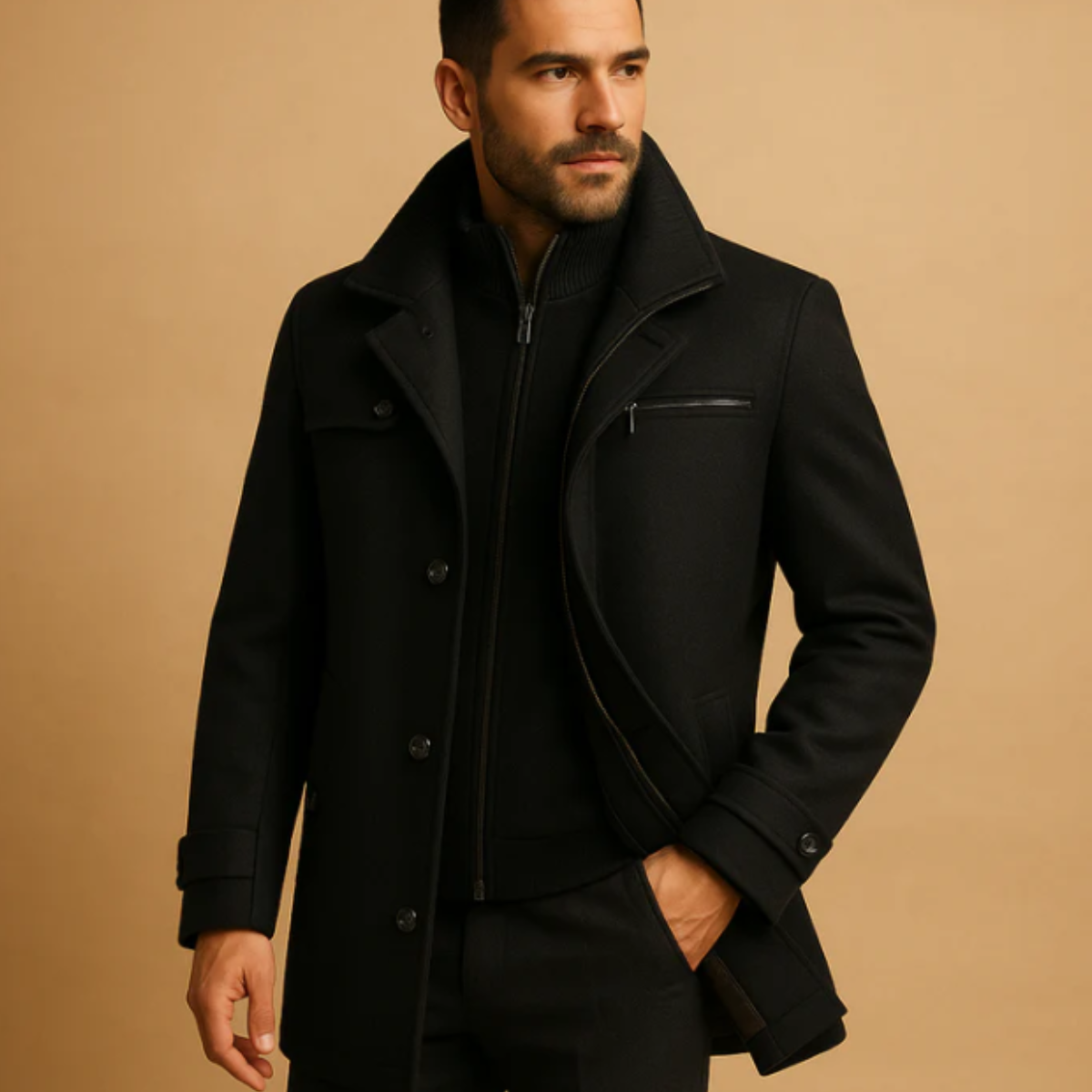 Jude | Men's Wool Blend Overcoat Black
