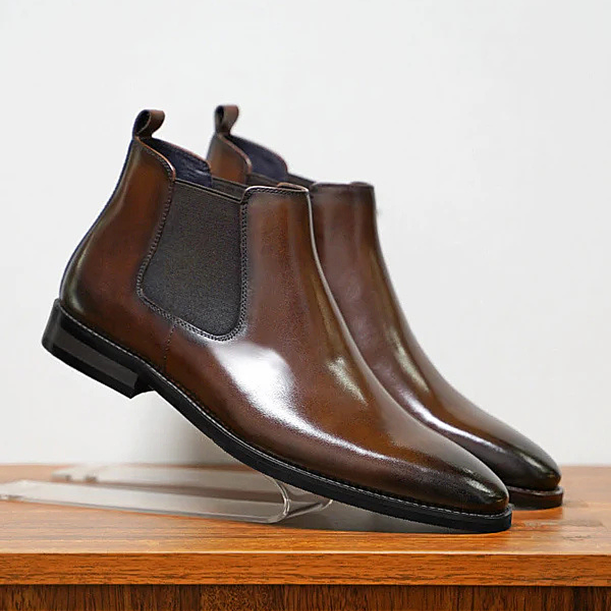 Ivy | Men's Brown Leather Chelsea Ankle Boots Slip On
