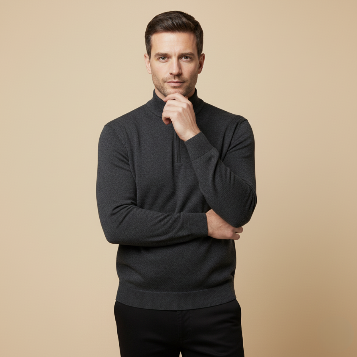 Luca | Men's Quarter Zip Sweater Gray Long Sleeve