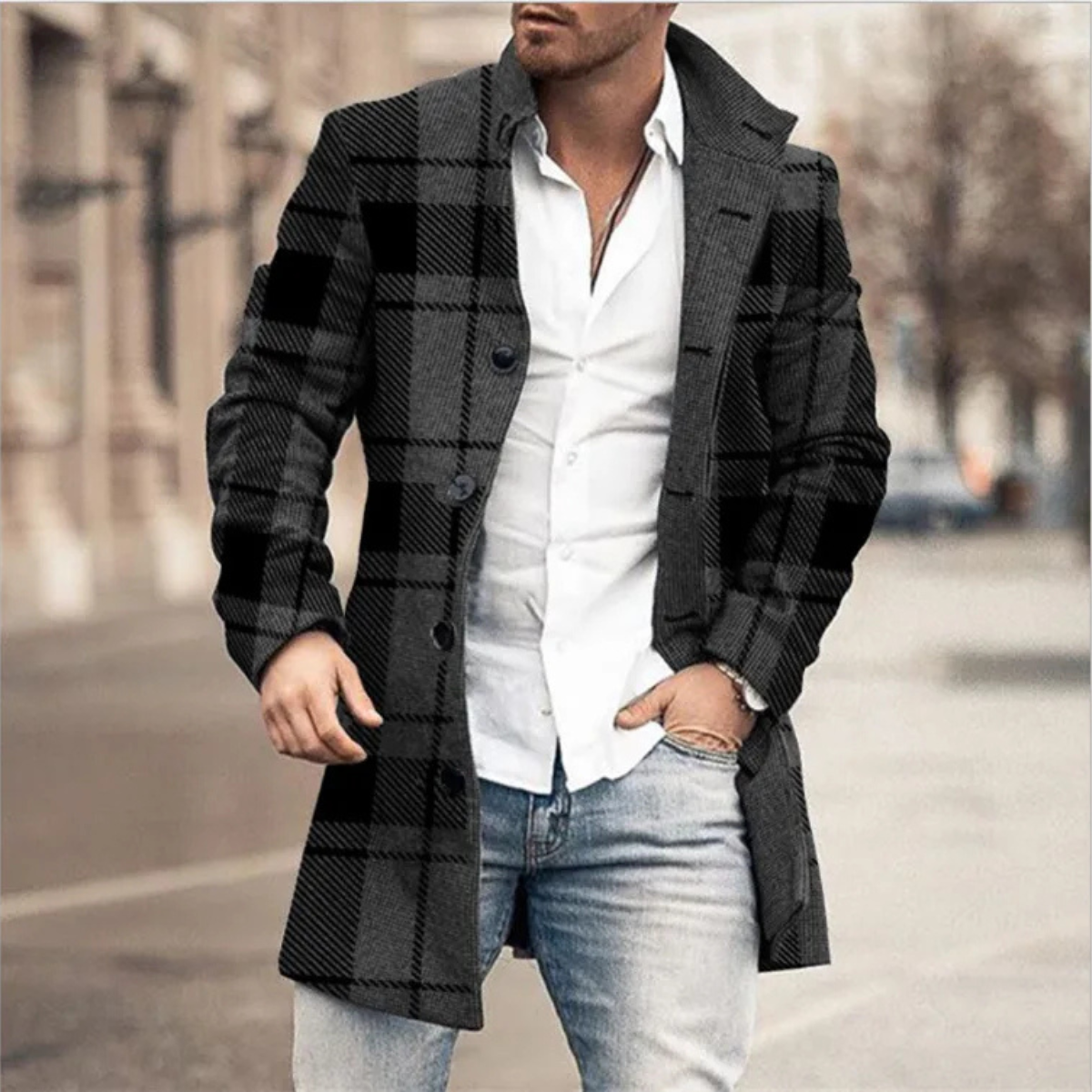 Arlo | Men's Double Breasted Blazer Black Light Gray Colorblock