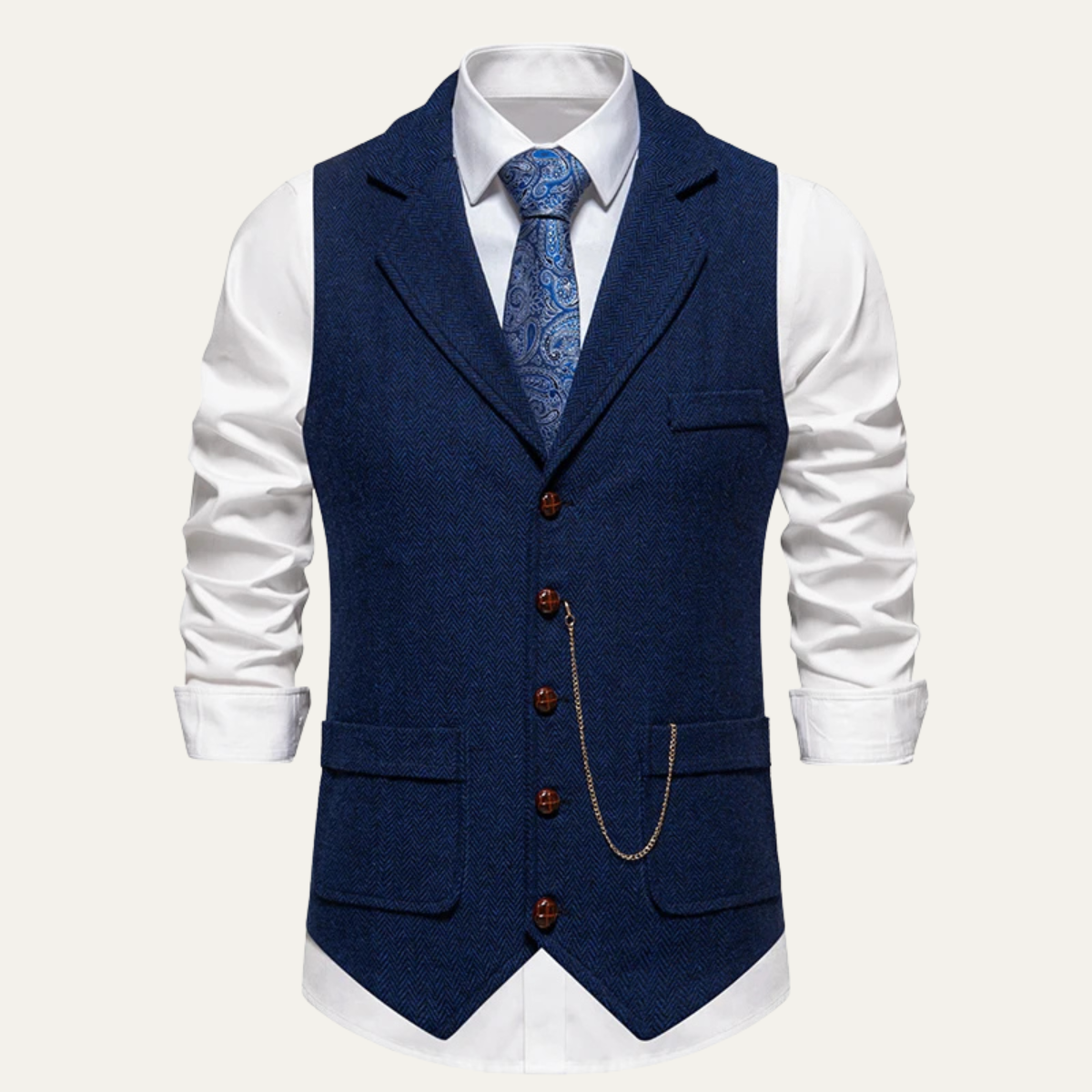 Orson | Men's Herringbone Suit Vest Charcoal Gray With Chain
