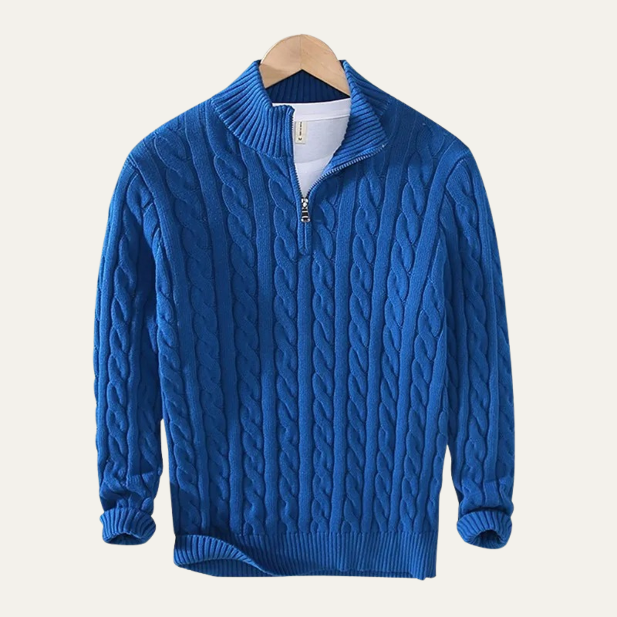 Luca | Men's Cable Knit Half Zip Sweater Cream