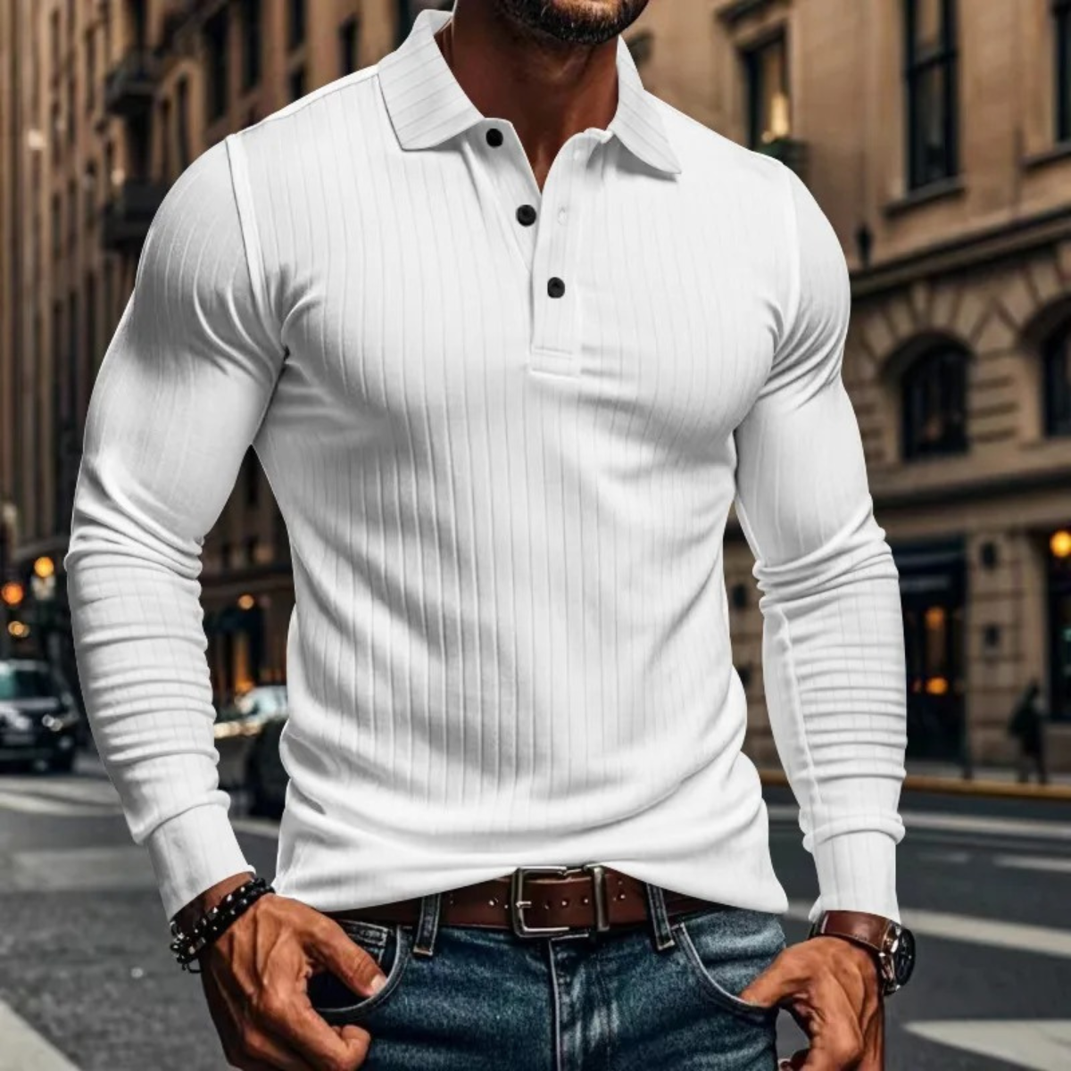 Soren | Men's Ribbed Polo Shirt Black Long Sleeve