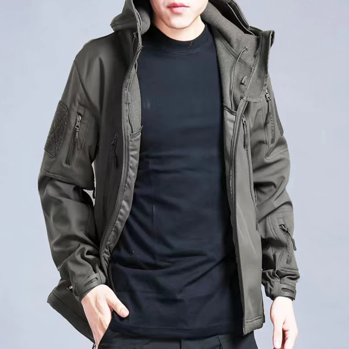 Flint | Men's Softshell Rain Jacket Black Hooded Windbreaker