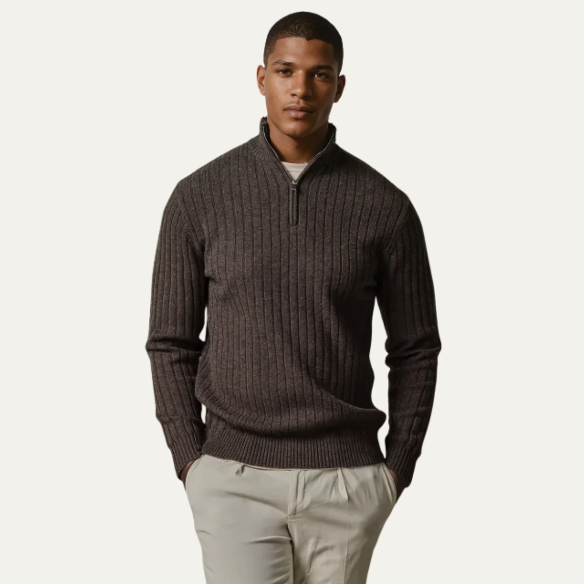 Bram | Men's Quarter Zip Sweater Charcoal Ribbed Cotton