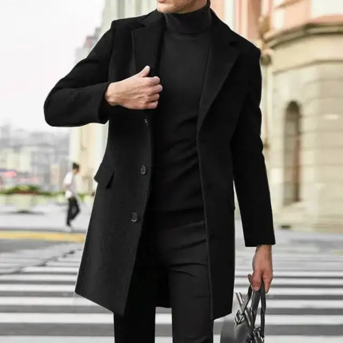 Sage | Men's Smart Casual Overcoat Black Long Length