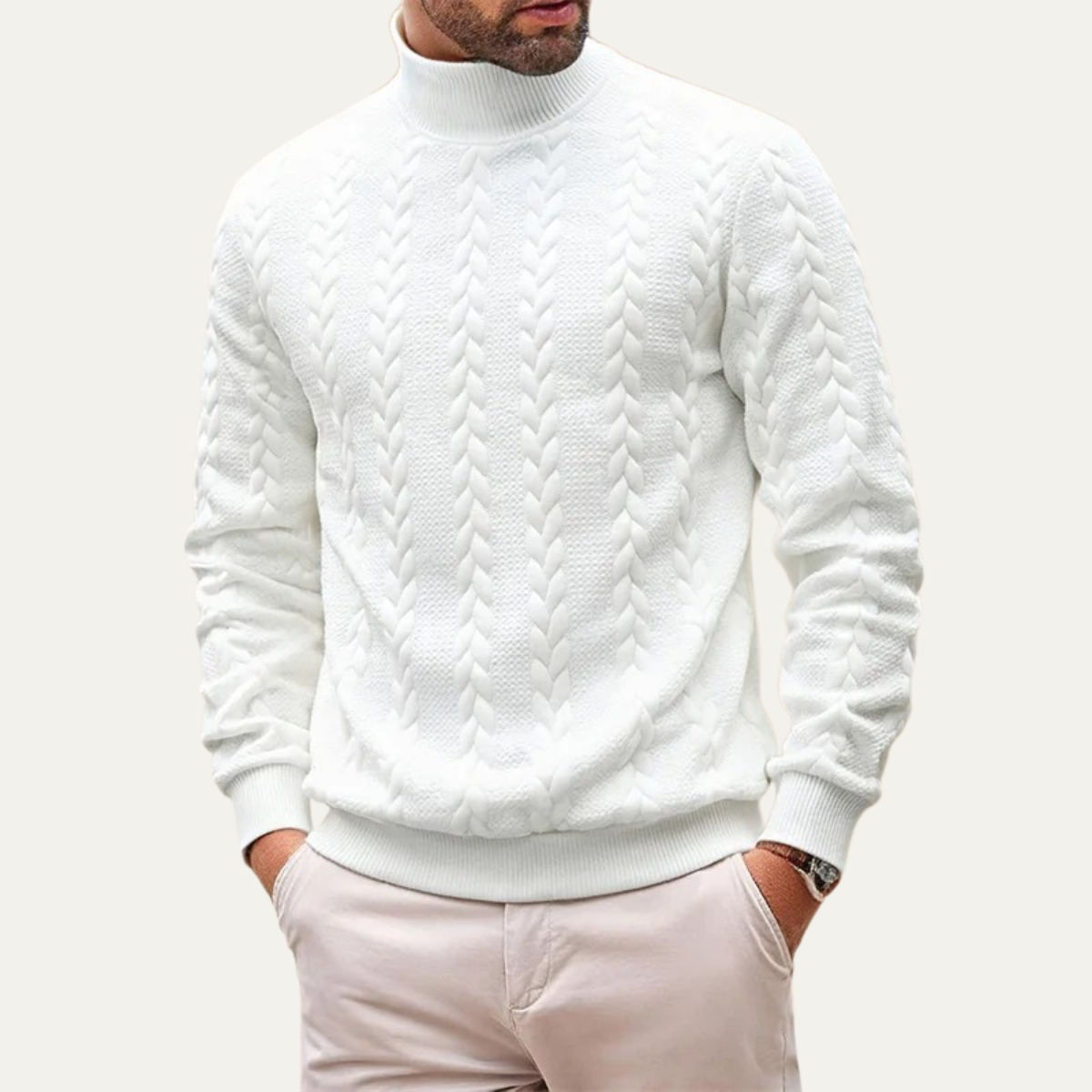 Bram | Men's Cable Knit Turtleneck Sweater Orange