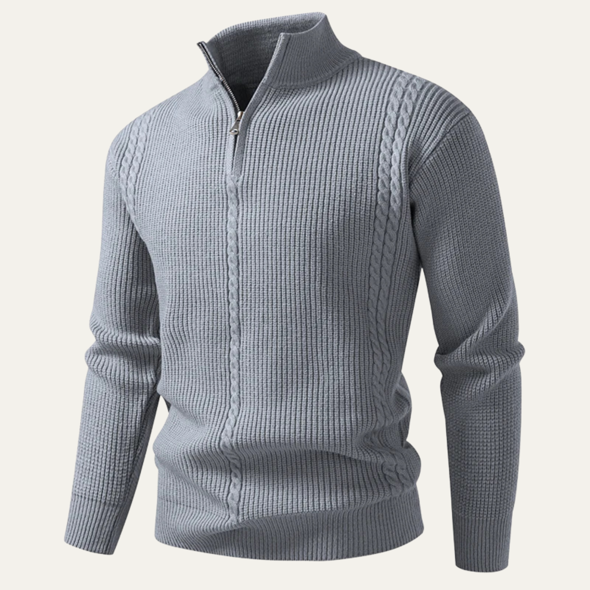 Beau | Men's Cable Knit Quarter Zip Sweater Cream