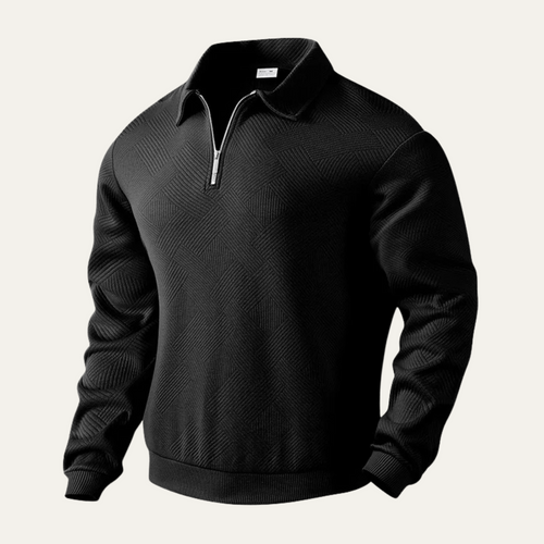 Dama Washington Axel men's quarter zip sweater black geometric pattern - front view