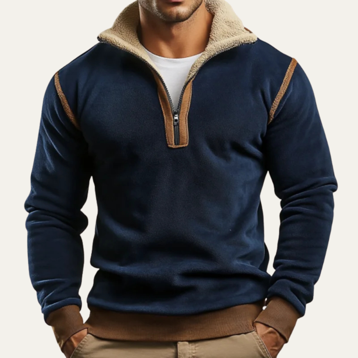 Axel | Men's Quarter Zip Sweater Navy Sherpa Lined