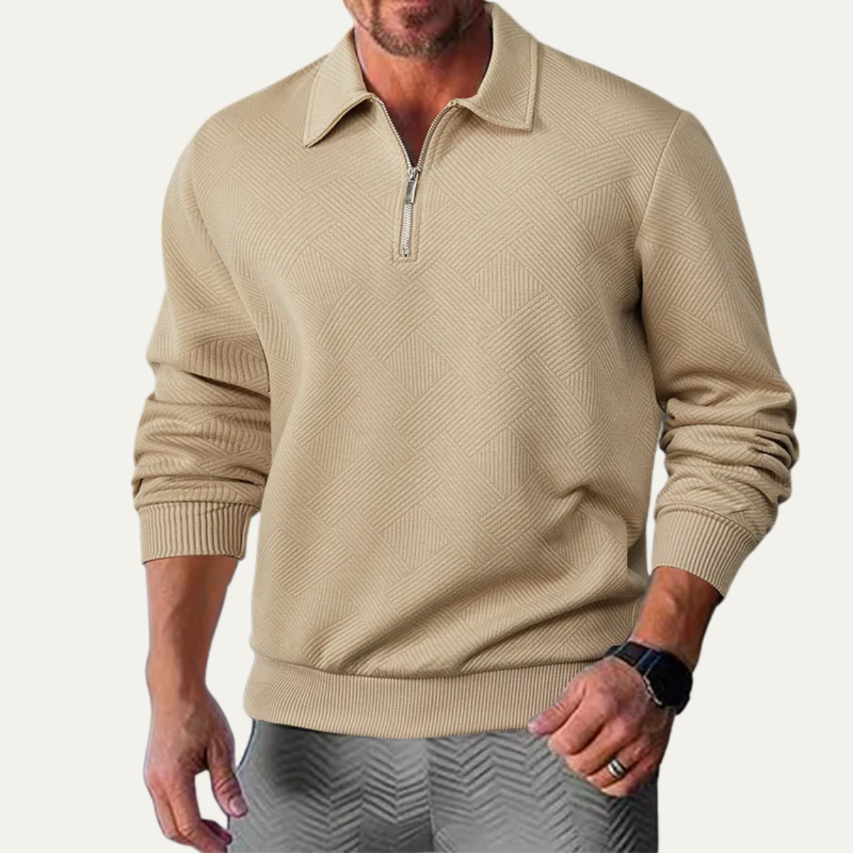 Axel | Men's Quarter Zip Sweater Black Geometric Pattern