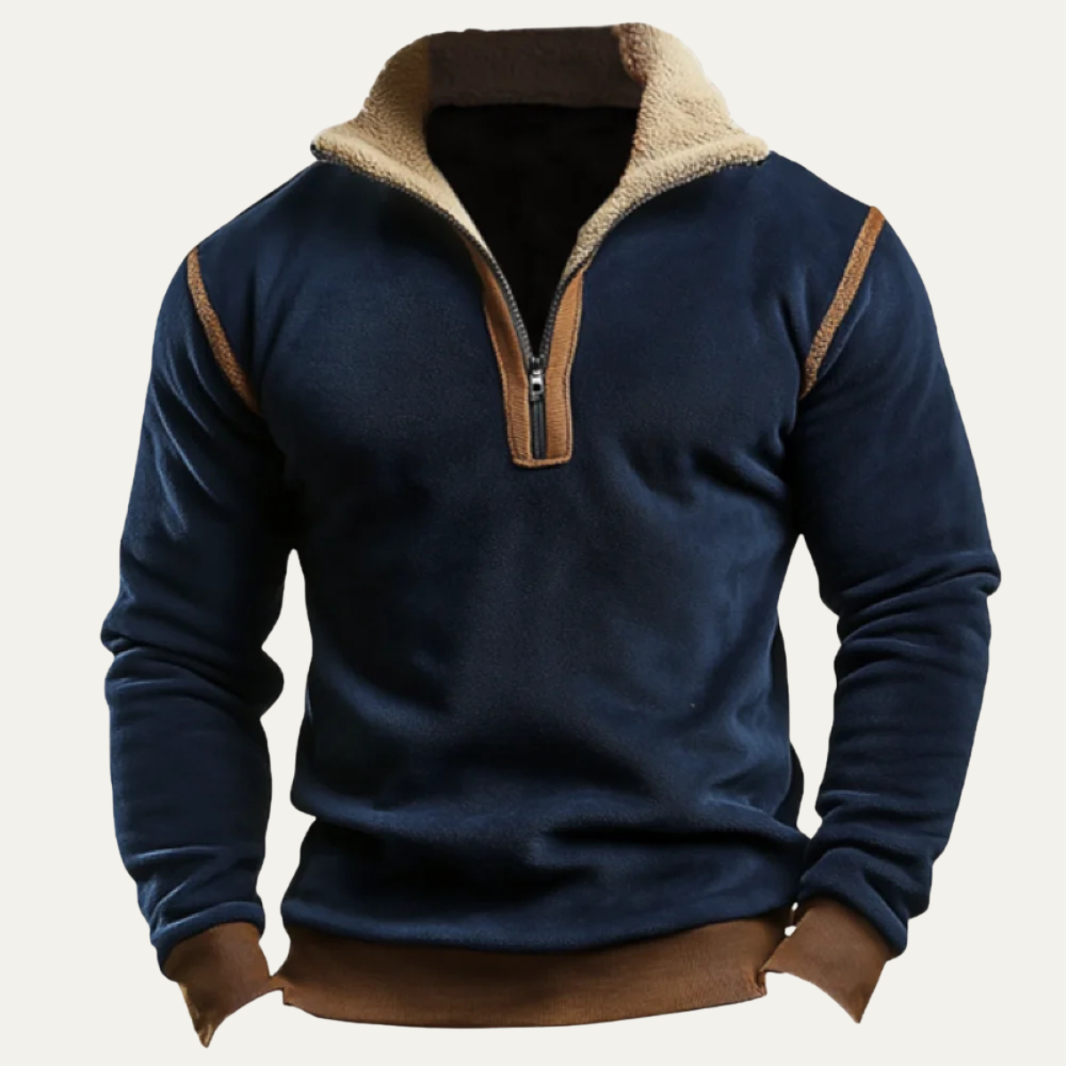 Axel | Men's Quarter Zip Sweater Navy Sherpa Lined