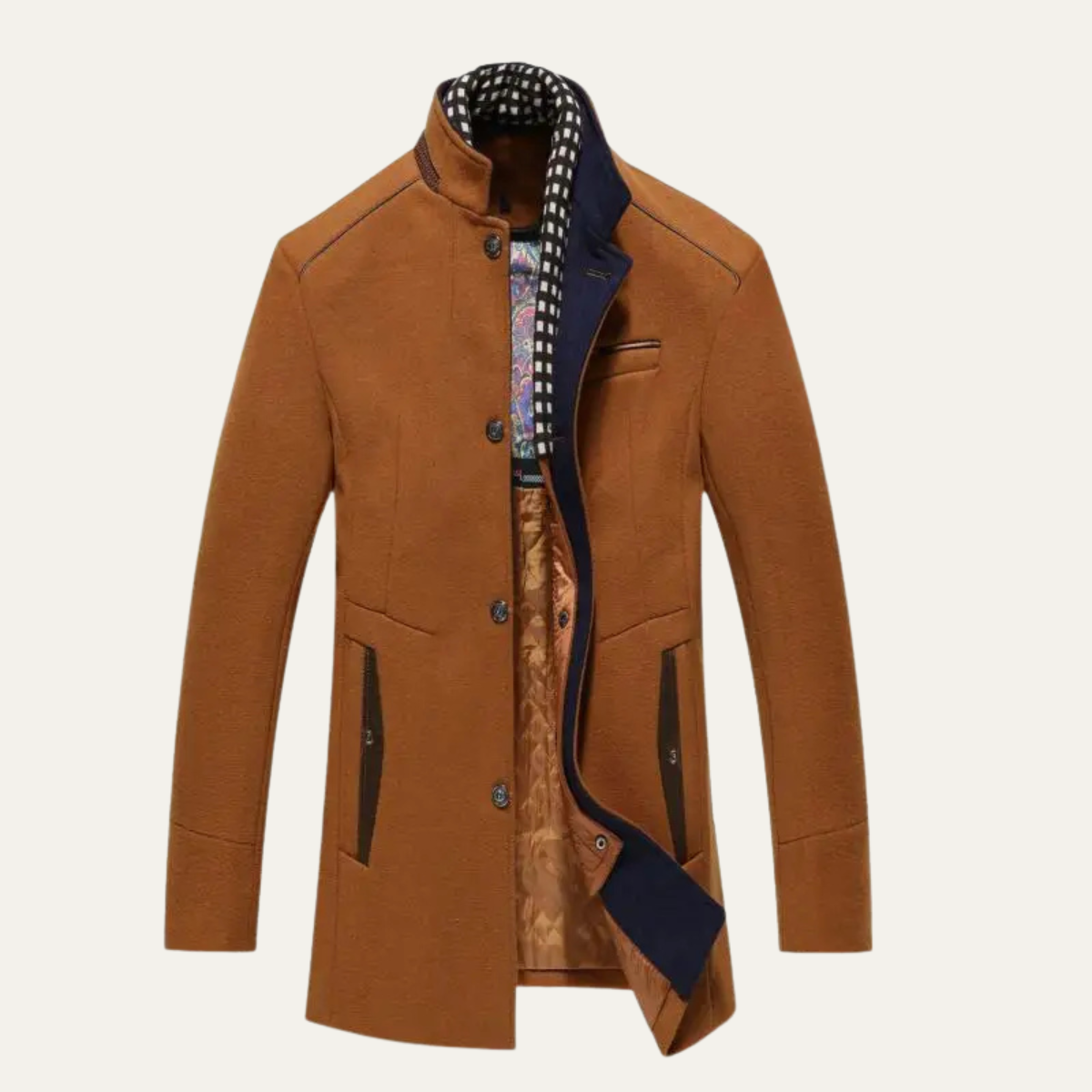 Ash | Men's Smart Casual Wool Overcoat Navy Camel Lined