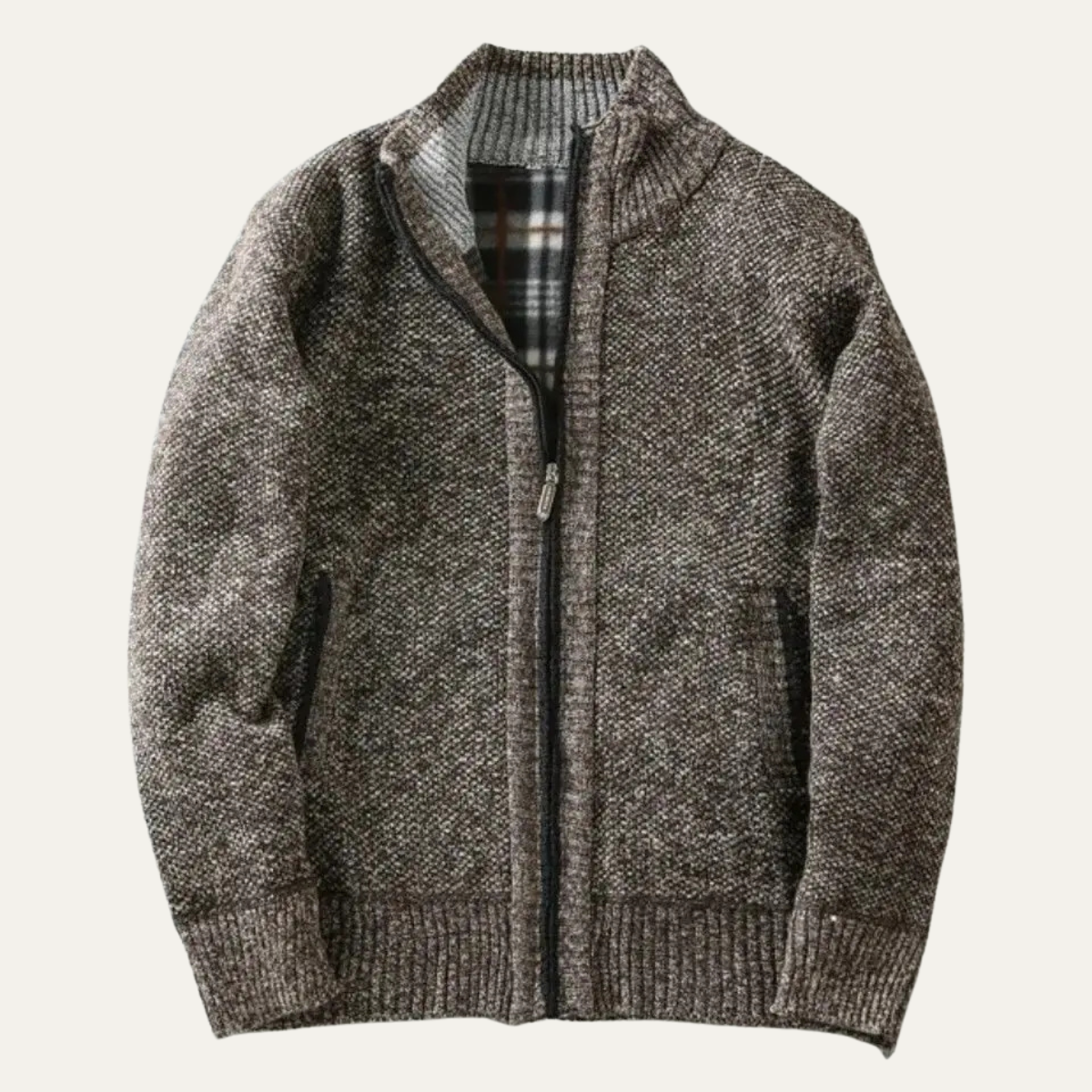 Axel | Men's Chunky Knit Full Zip Cardigan Cream