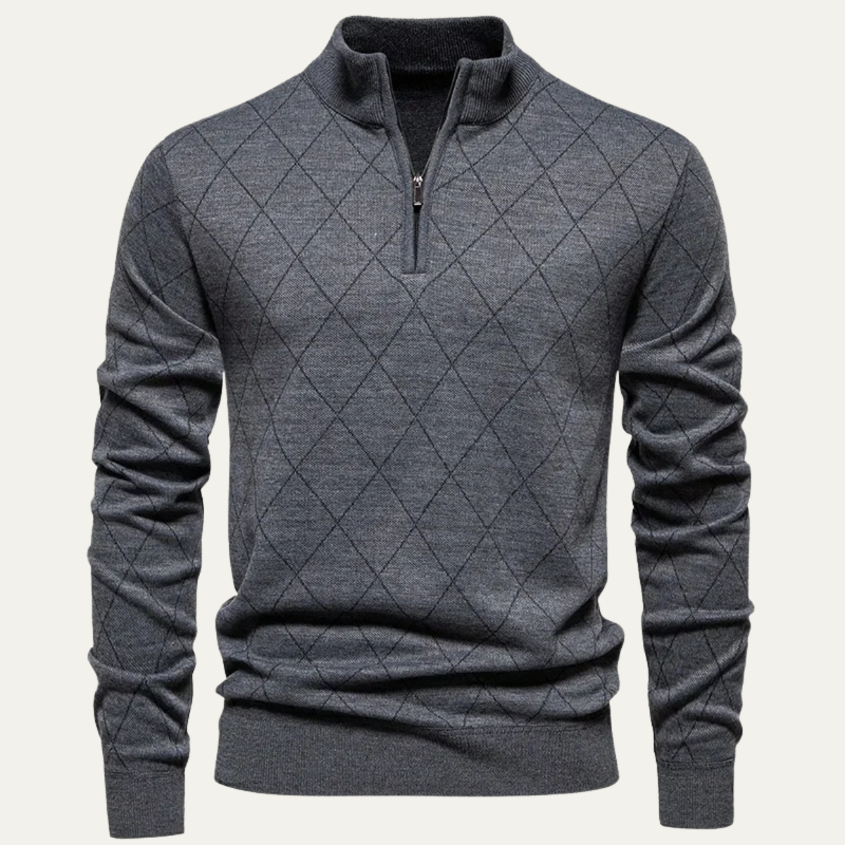 Rowan | Men's Quarter Zip Sweater Gray Diamond Quilted