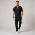 Dama Washington Wyatt men's casual waffle knit sweatsuit black - full outfit model view
