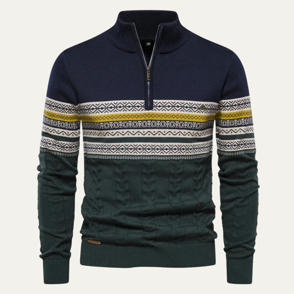Dama Washington Axel men's fair isle quarter zip sweater cream navy - view 2