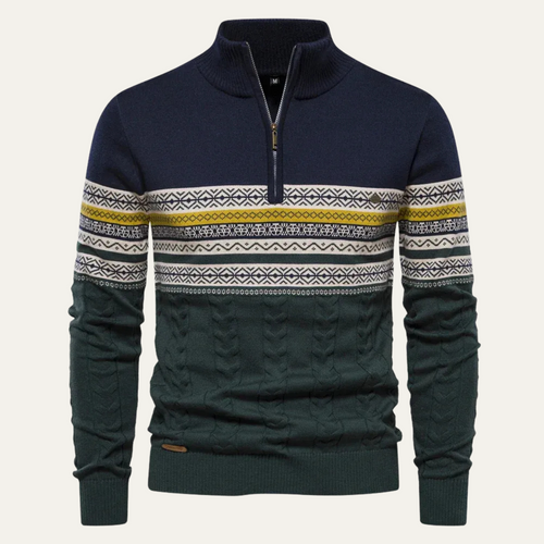 Dama Washington Axel men's fair isle quarter zip sweater cream navy - view 2
