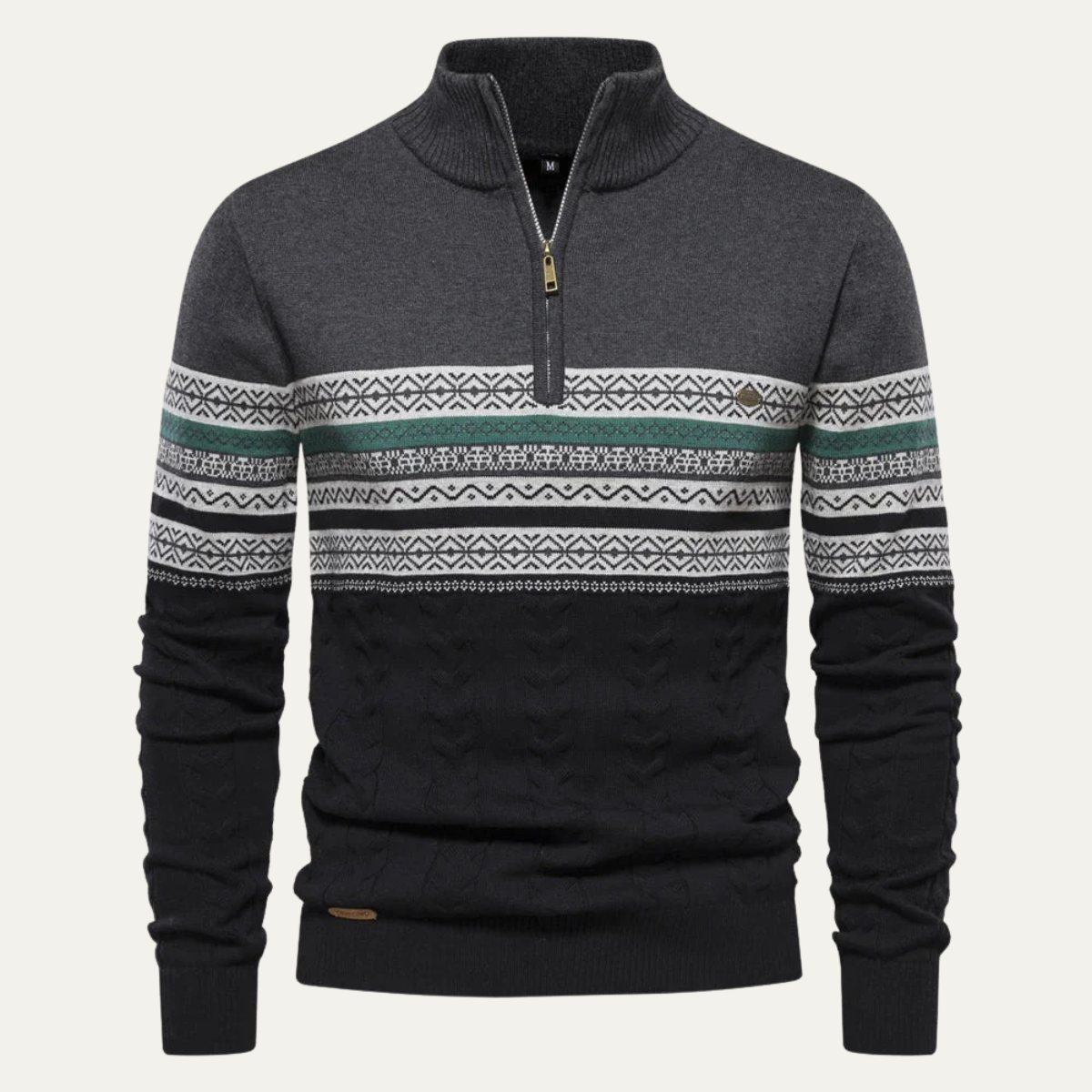 Axel | Men's Fair Isle Quarter Zip Sweater Cream Navy