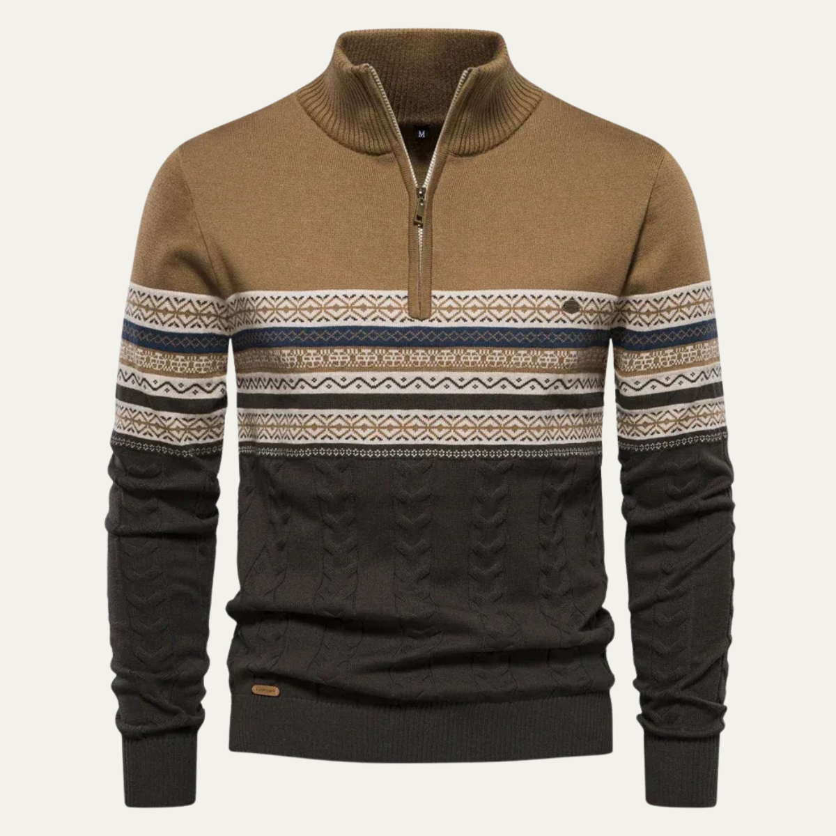 Axel | Men's Fair Isle Quarter Zip Sweater Cream Navy