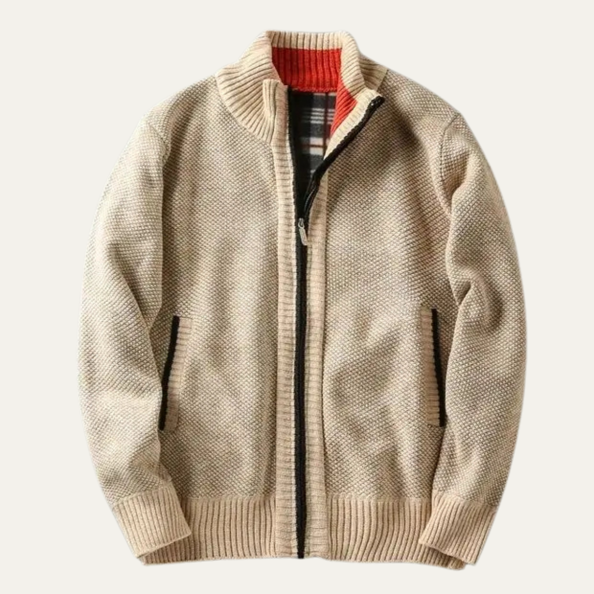 Axel | Men's Chunky Knit Full Zip Cardigan Cream