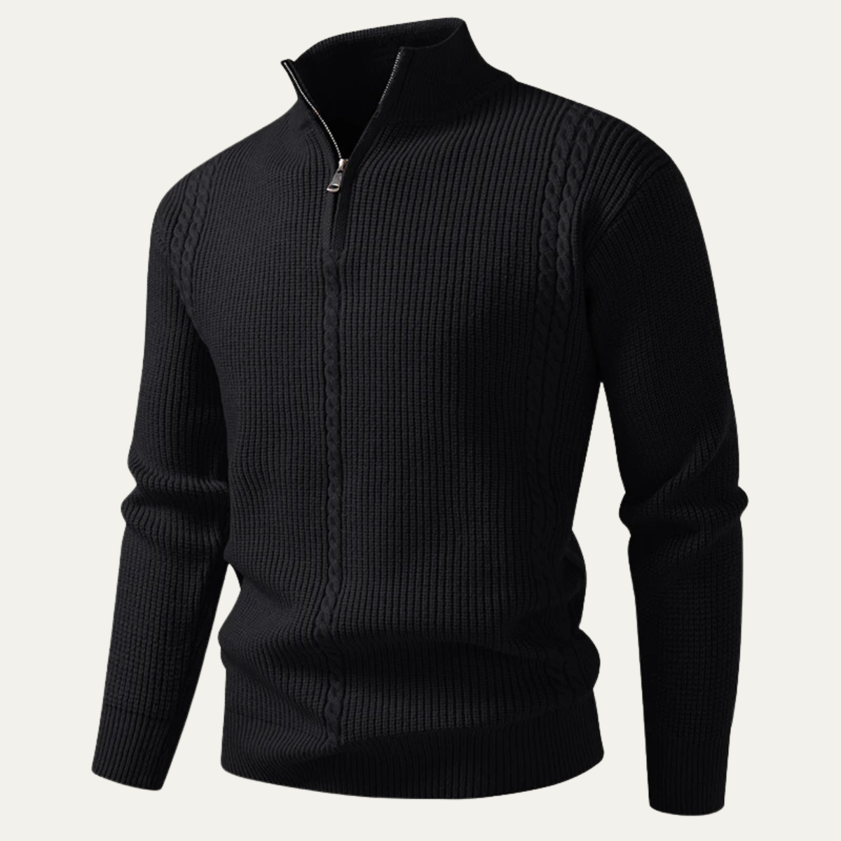 Beau | Men's Cable Knit Quarter Zip Sweater Cream