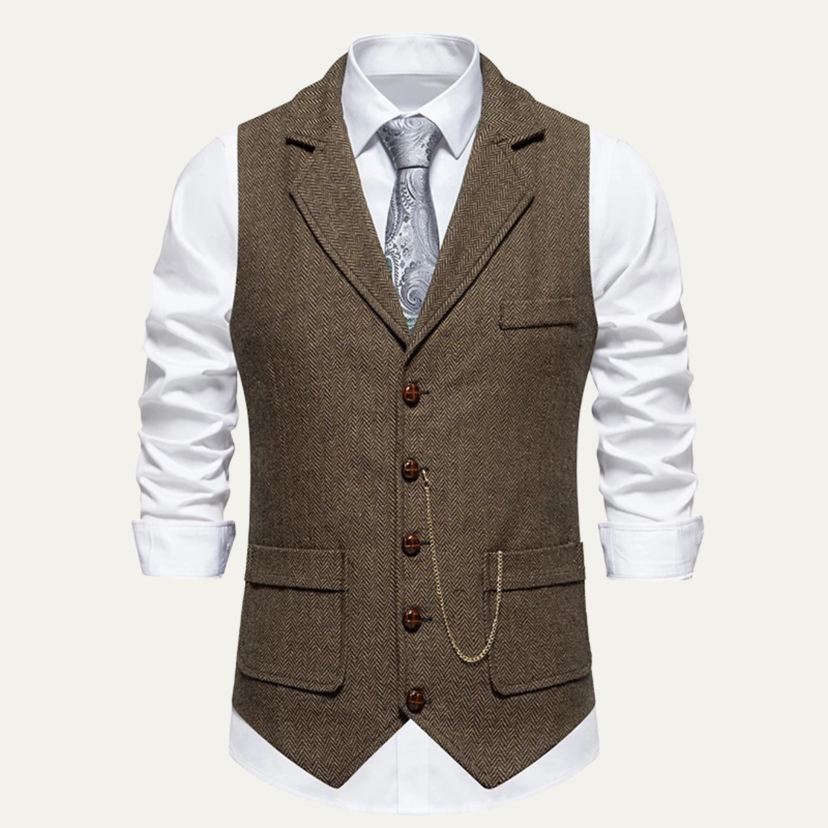 Orson | Men's Herringbone Suit Vest Charcoal Gray With Chain