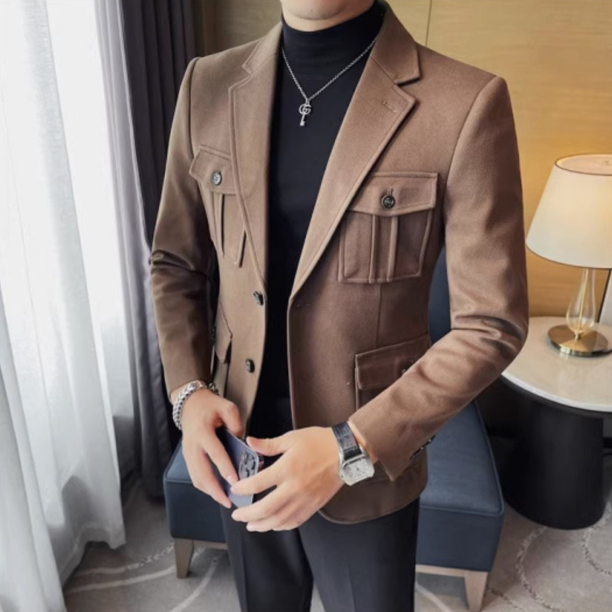 Wade | Men's Casual Blazer Black Chest Pocket