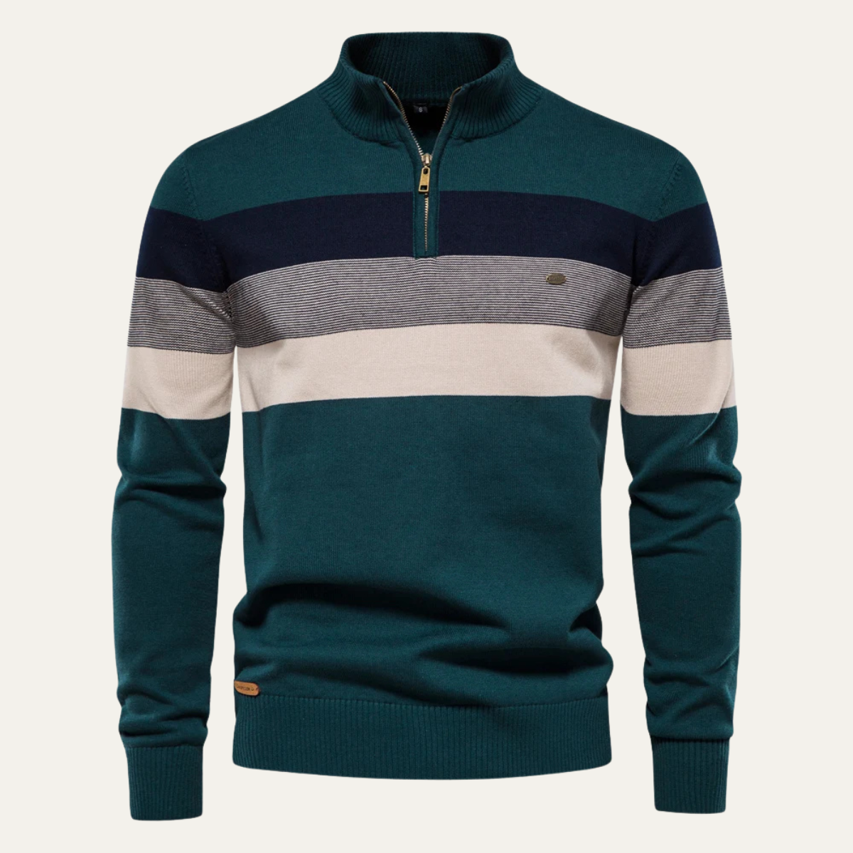 Beau | Men's Quarter Zip Sweater Navy Gray Burgundy Stripe