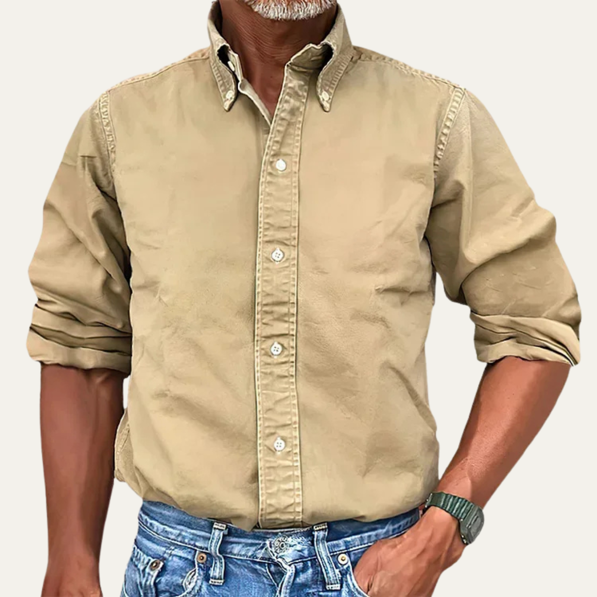 Wade | Men's Button Up Shirt Cream Long Sleeve Collared