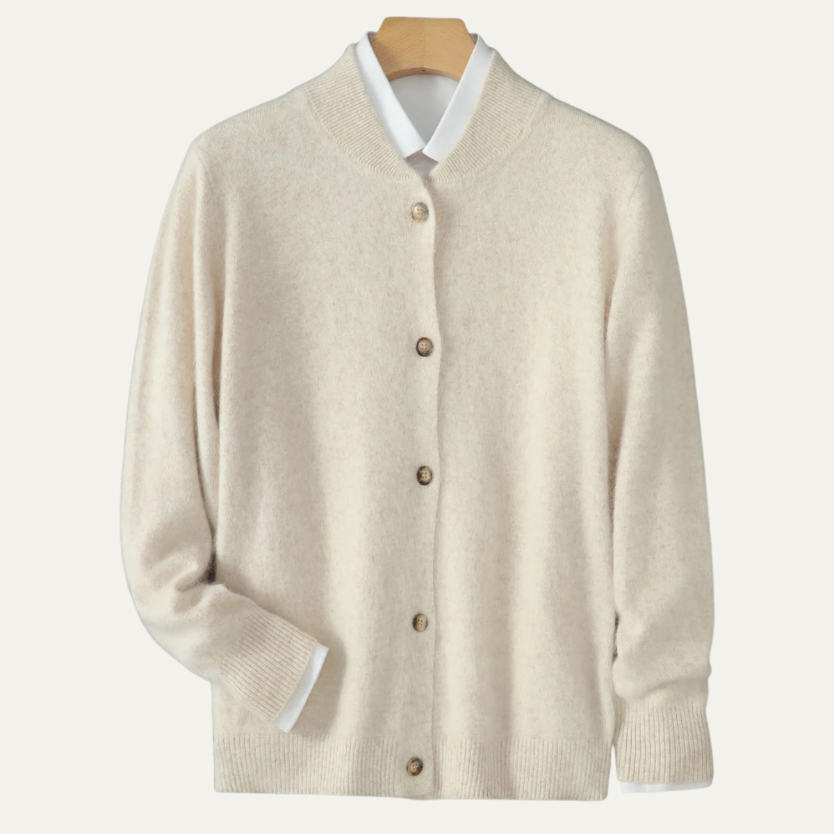 Casper | Men's Cream Cardigan Sweater Button Up Crew Neck