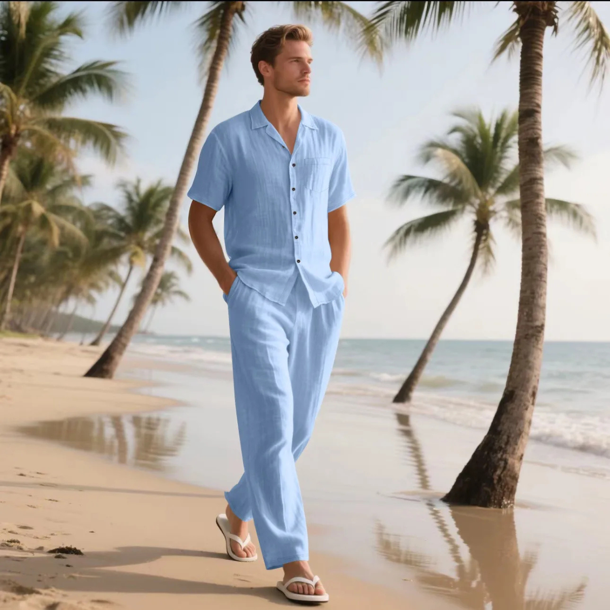 Rowan | Men's Casual Linen Shirt And Pants Set Gray