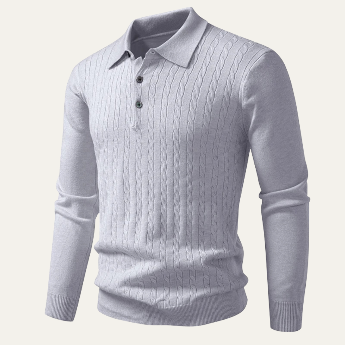 Dama Washington Beau men's cable knit polo sweater cream long sleeve - view 4