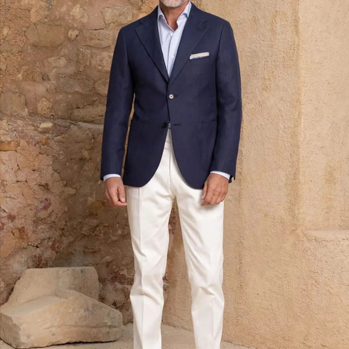 Sage | Men's Casual Navy Blazer White Pants Two Piece Set