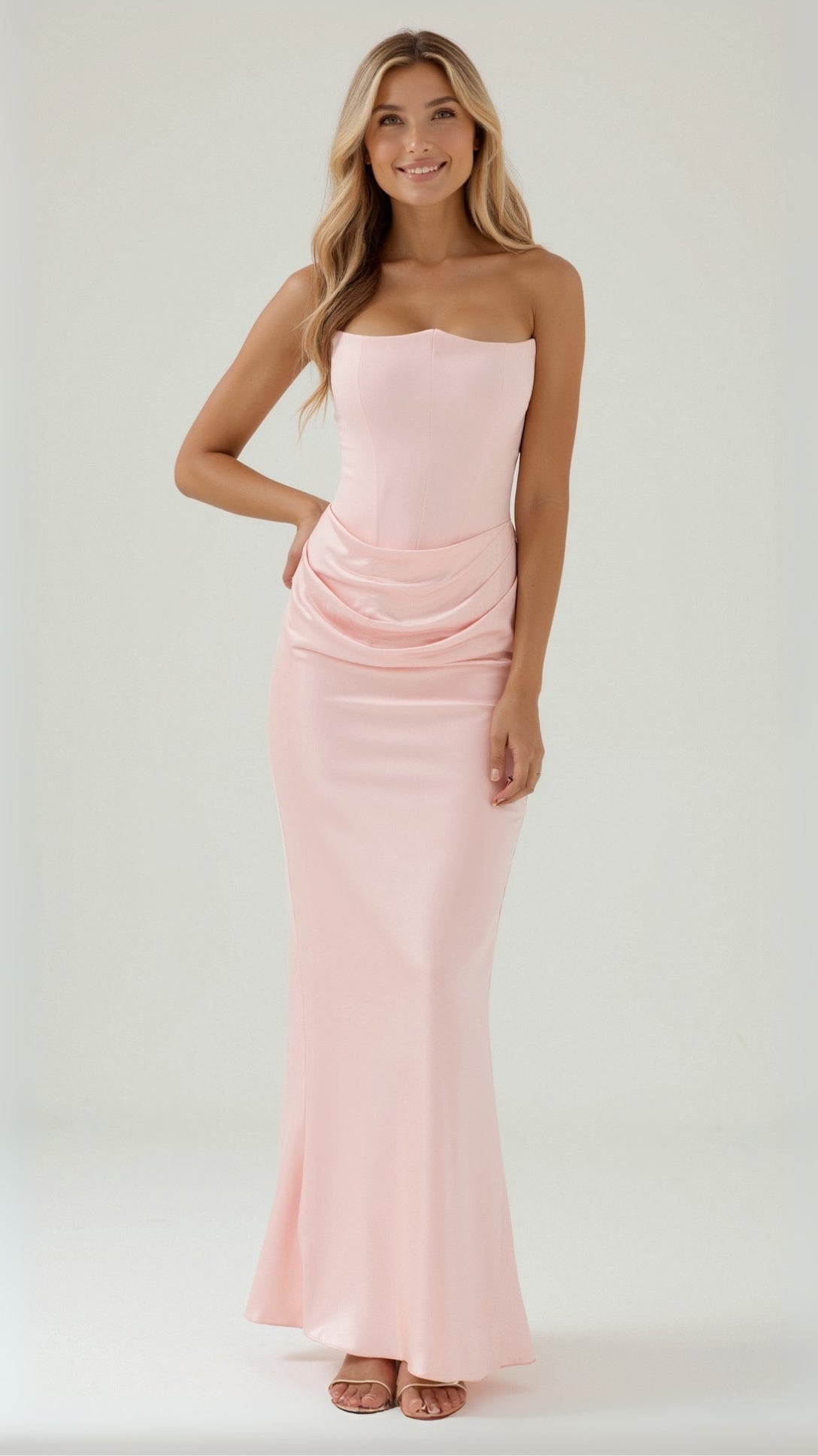 Cleo | Women's Satin Ruched Maxi Dress Black