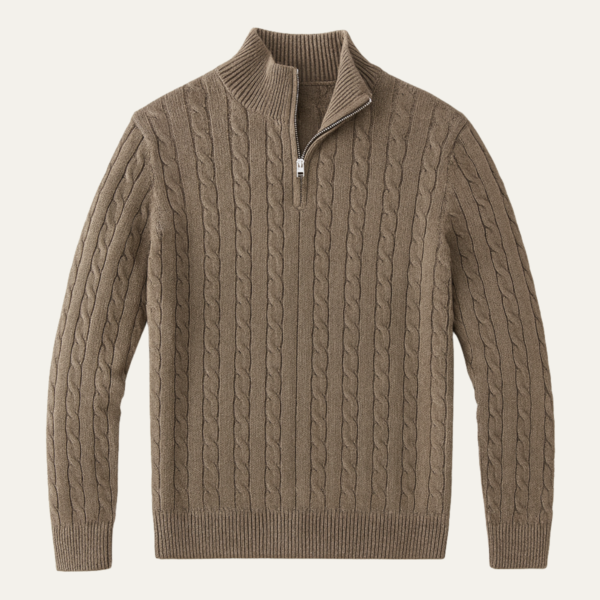 Bram | Men's Quarter Zip Cable Knit Sweater Taupe