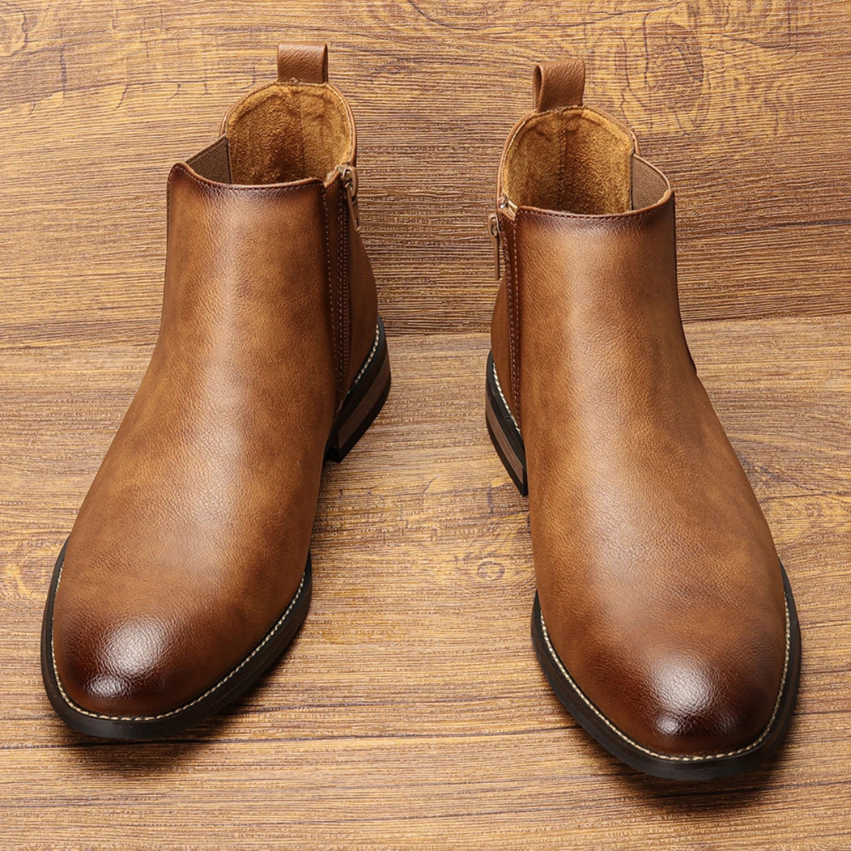 Axel | Men's Leather Chelsea Ankle Boots Brown Elastic Side Panels